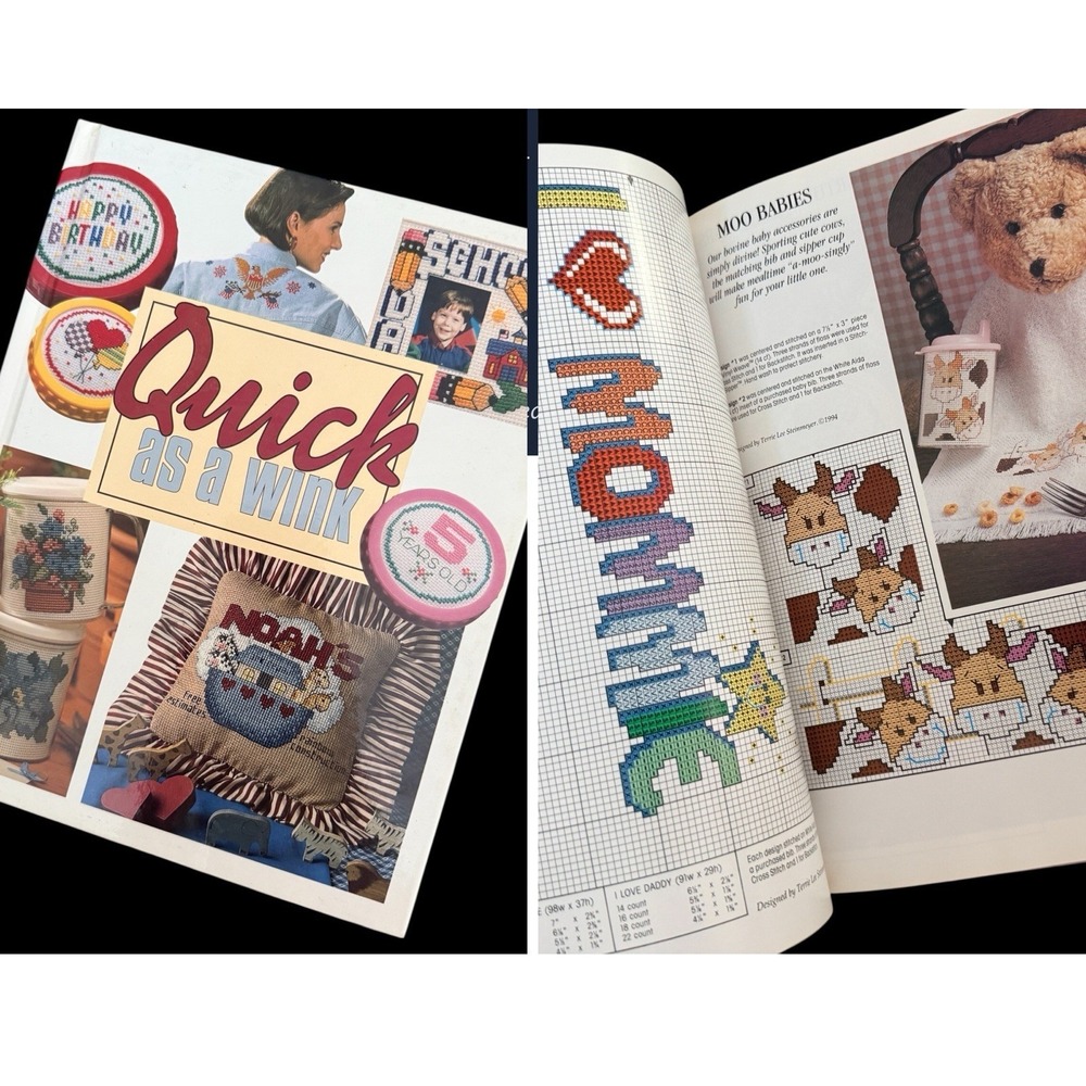 Vintage Quick as a Wink Cross‎ Stitch Pattern Book Samplers Gifts 90s